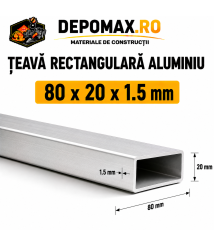 Teava rectangulara aluminiu 80 x 20 x 1.5 mm, 6 metri (EN AW-6060) Teava rectangulara aluminiu 80 x 20 x 1.5 mm, 6 metri (EN AW-6060)